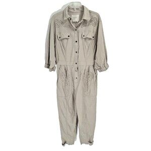 Anthropologie Beige Jumpsuit with Eyelet Details